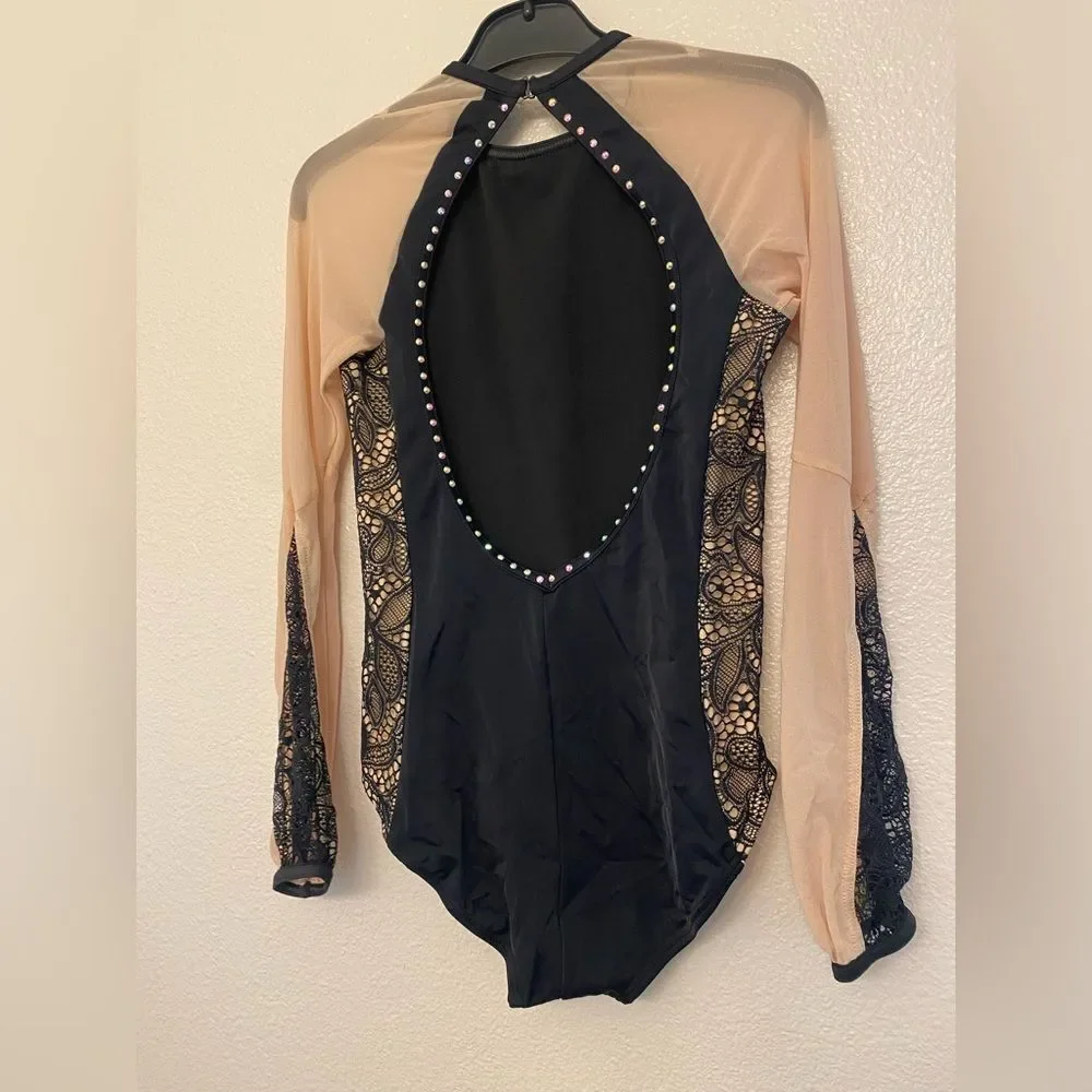 Weissman solo Dance costume Lace Poet Leotard nude illusion MT10318 black tan LC